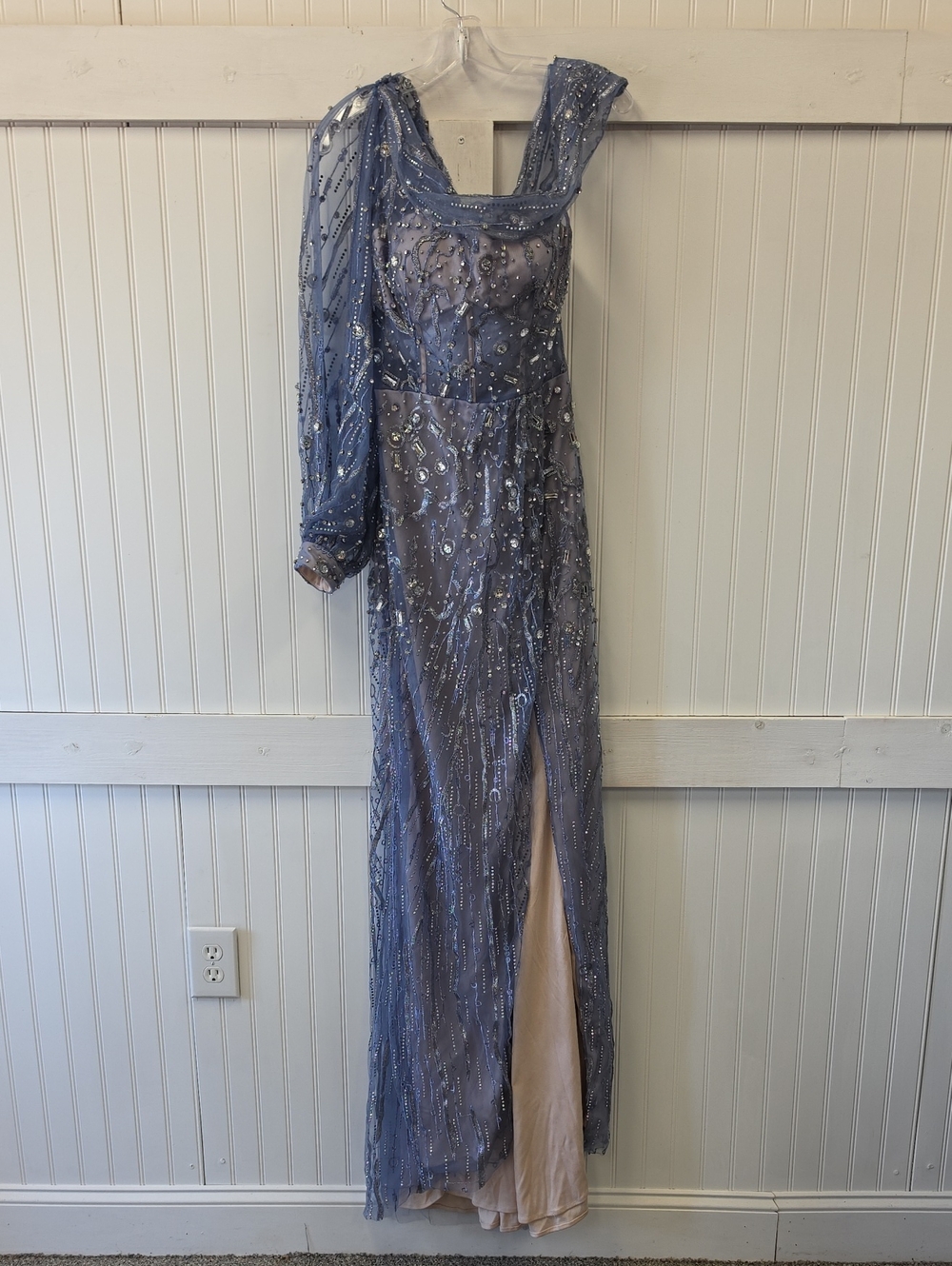 Alexander By Daymor NWT Blue Beaded Rhinestone Maxi Gown Dress Size 6 #1369